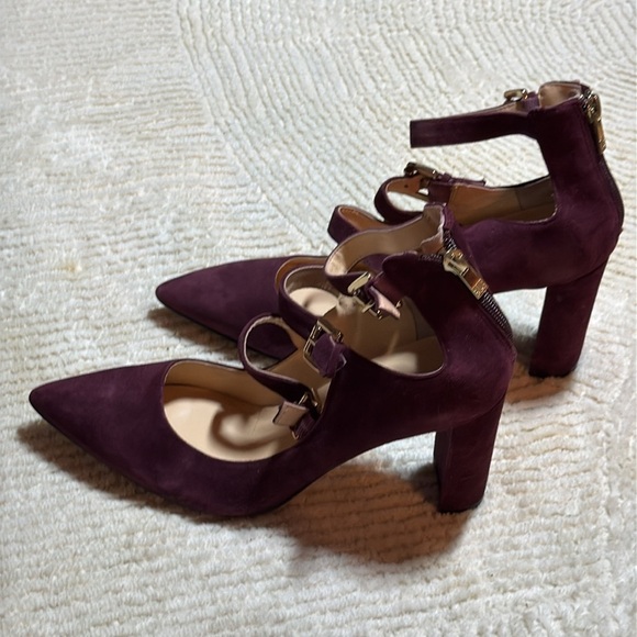 Ivanka Trump Kamon burgundy suede ankle straps pointed pumps back zipper 8M - Picture 7 of 15